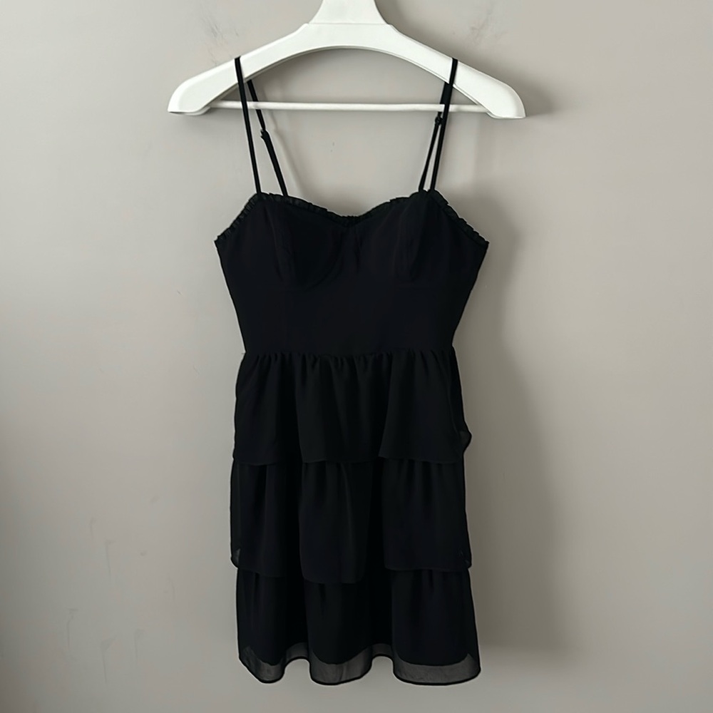 American Eagle Black Corset Tiered Ruffle Mini Dress
